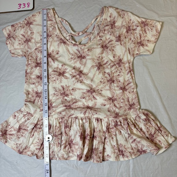 Lucky Brand Womens XS Mauve Palm Tree Peplum Blouse Top Strappy Back  NEW NWT - Picture 2 of 10